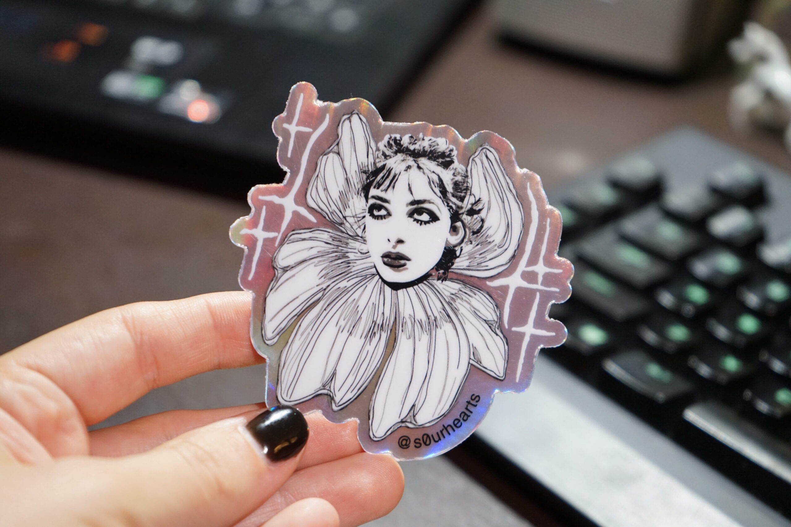 Flower Girl Illustrated Holographic Sticker 3" - Image 2