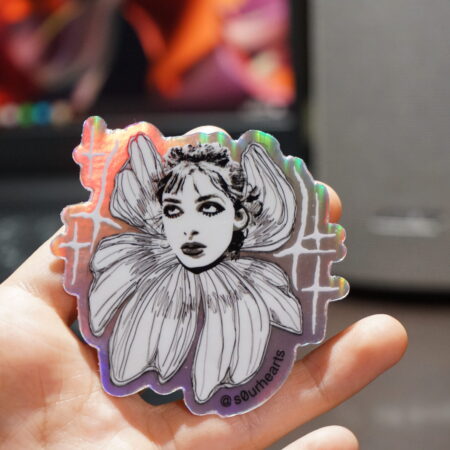 Flower Girl Illustrated Holographic Sticker 3"