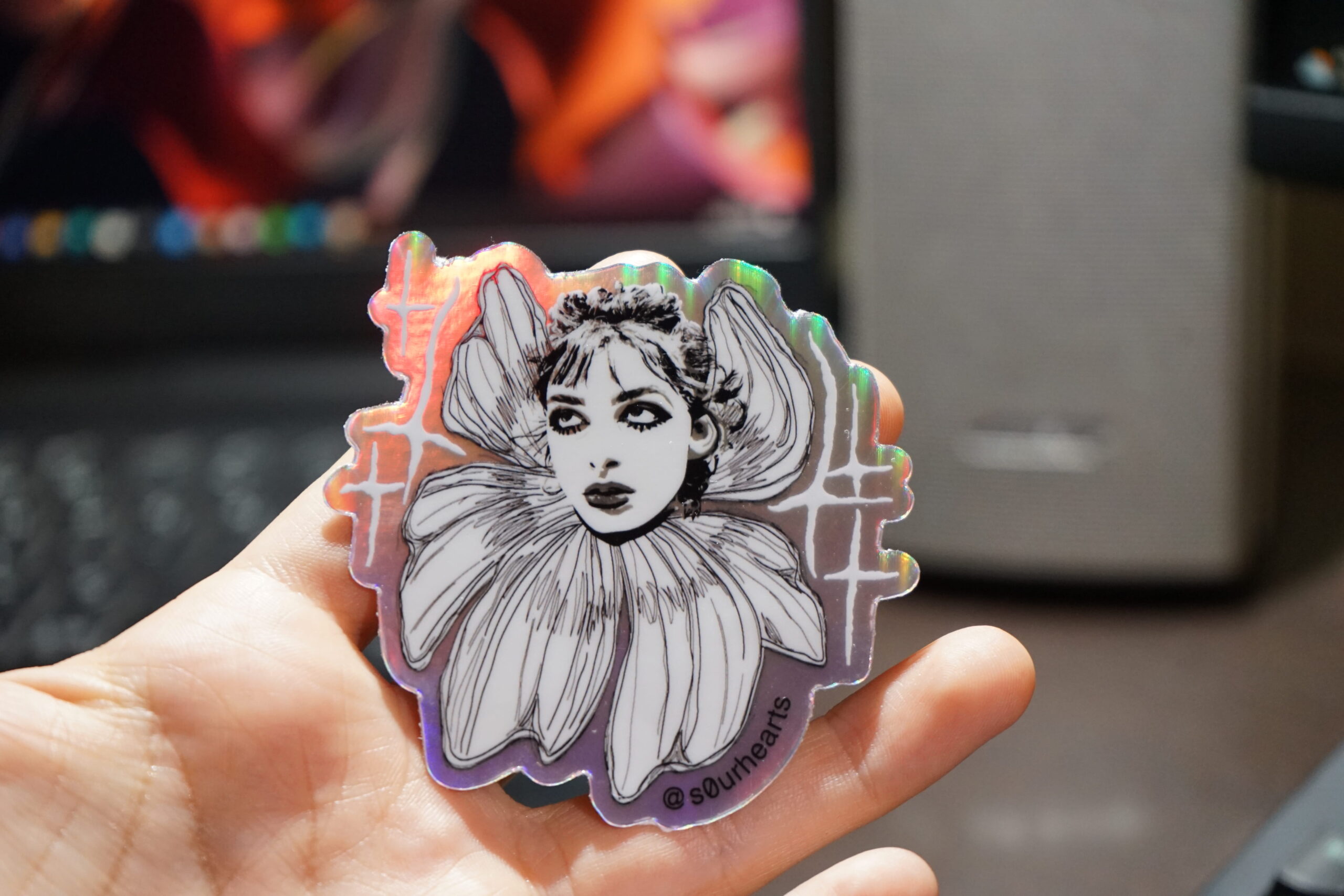 Flower Girl Illustrated Holographic Sticker 3"