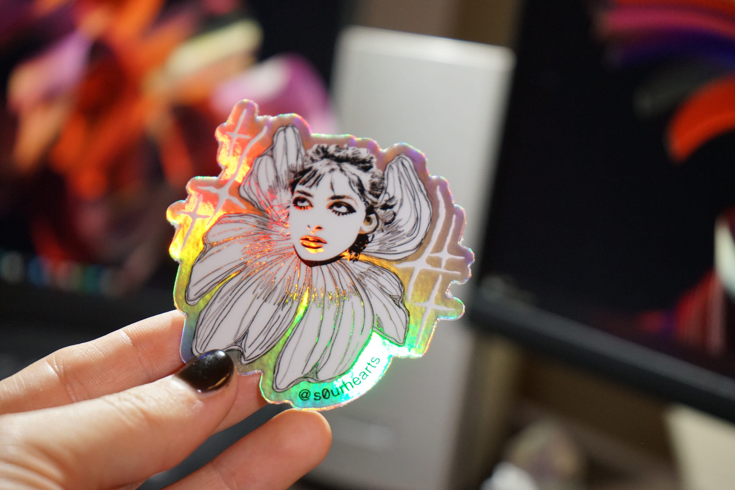 Flower Girl Illustrated Holographic Sticker 3" - Image 4
