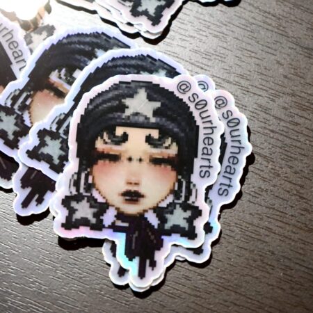 Gothic Pixel Girl Holographic Vinyl Sticker 3"
