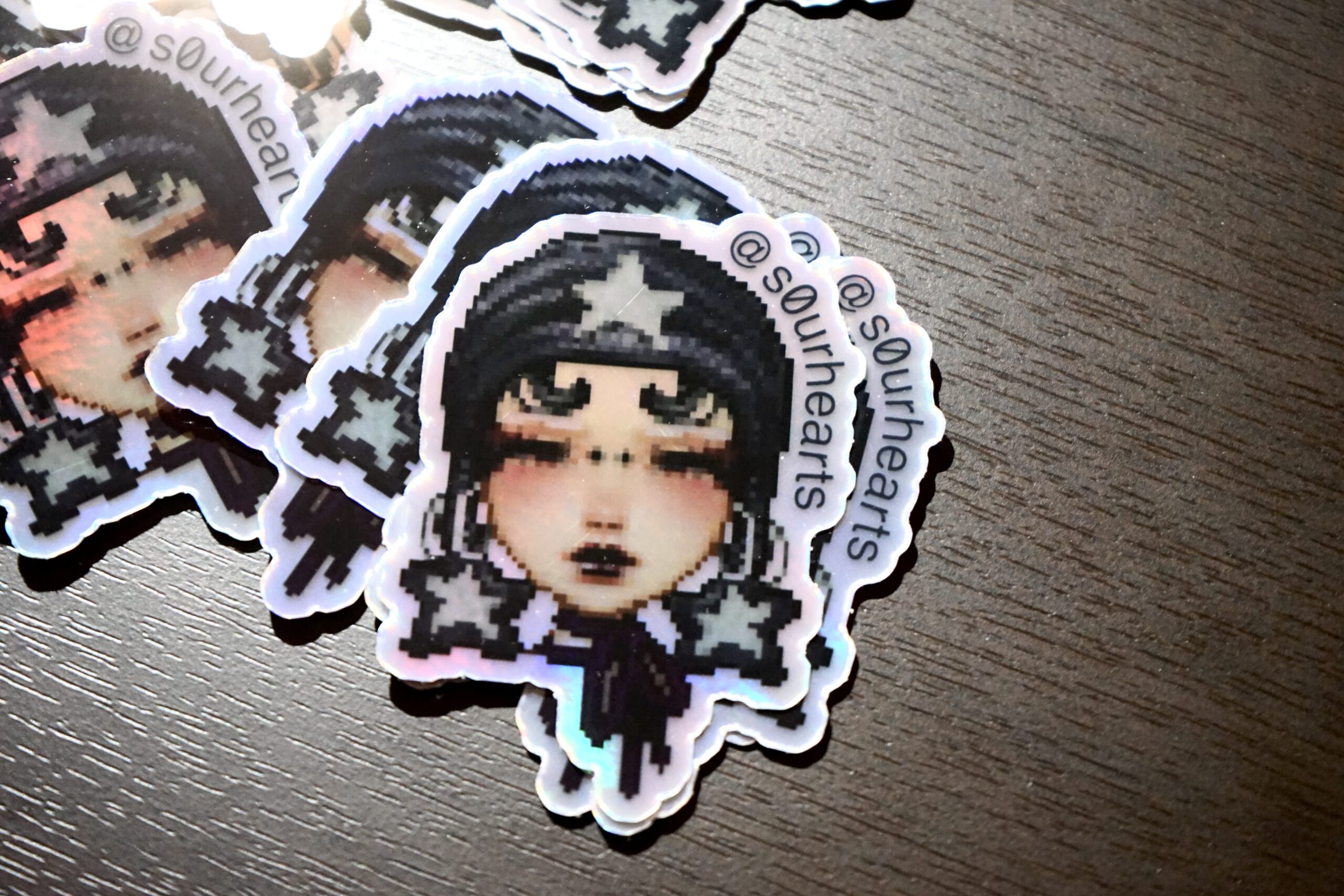 Gothic Pixel Girl Holographic Vinyl Sticker 3"