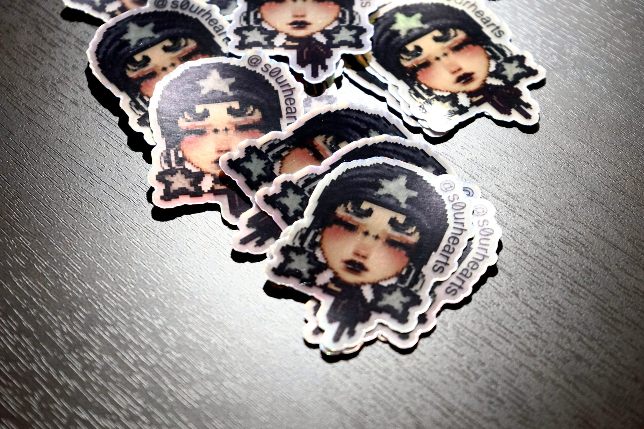 Gothic Pixel Girl Holographic Vinyl Sticker 3" - Image 7