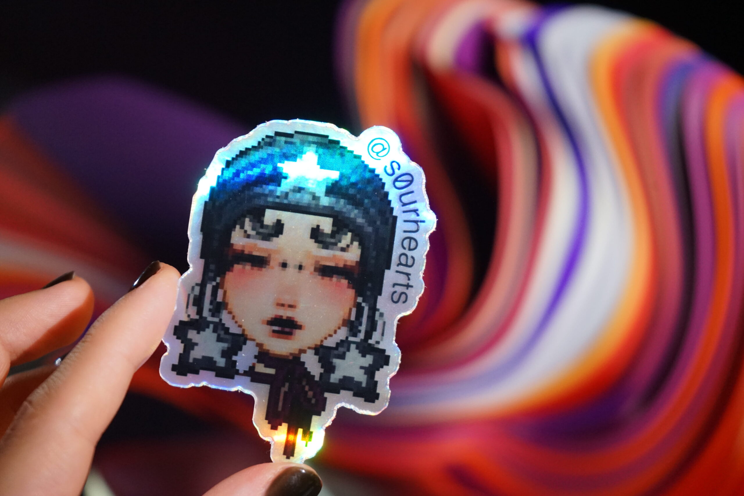 Gothic Pixel Girl Holographic Vinyl Sticker 3" - Image 2