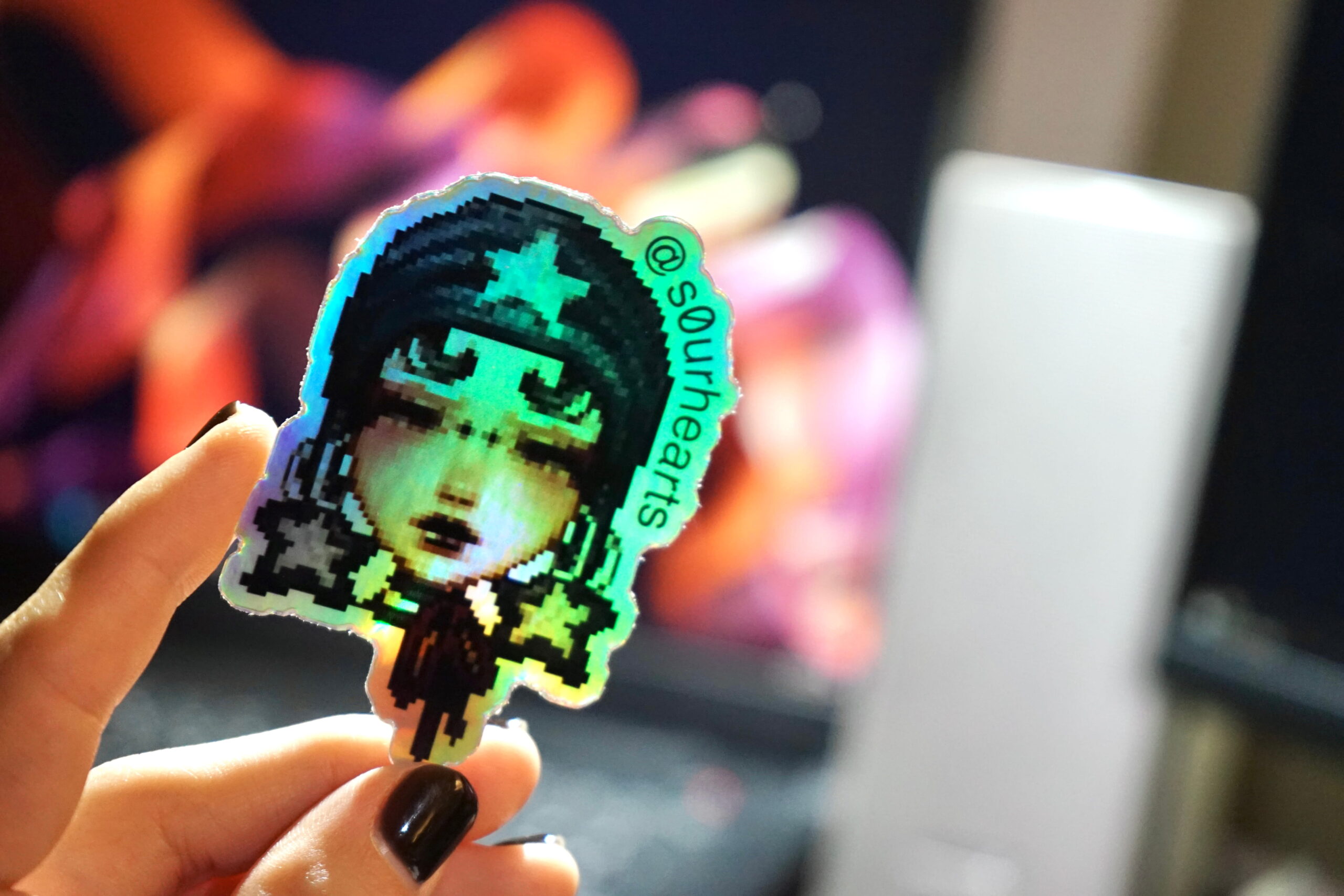 Gothic Pixel Girl Holographic Vinyl Sticker 3" - Image 3